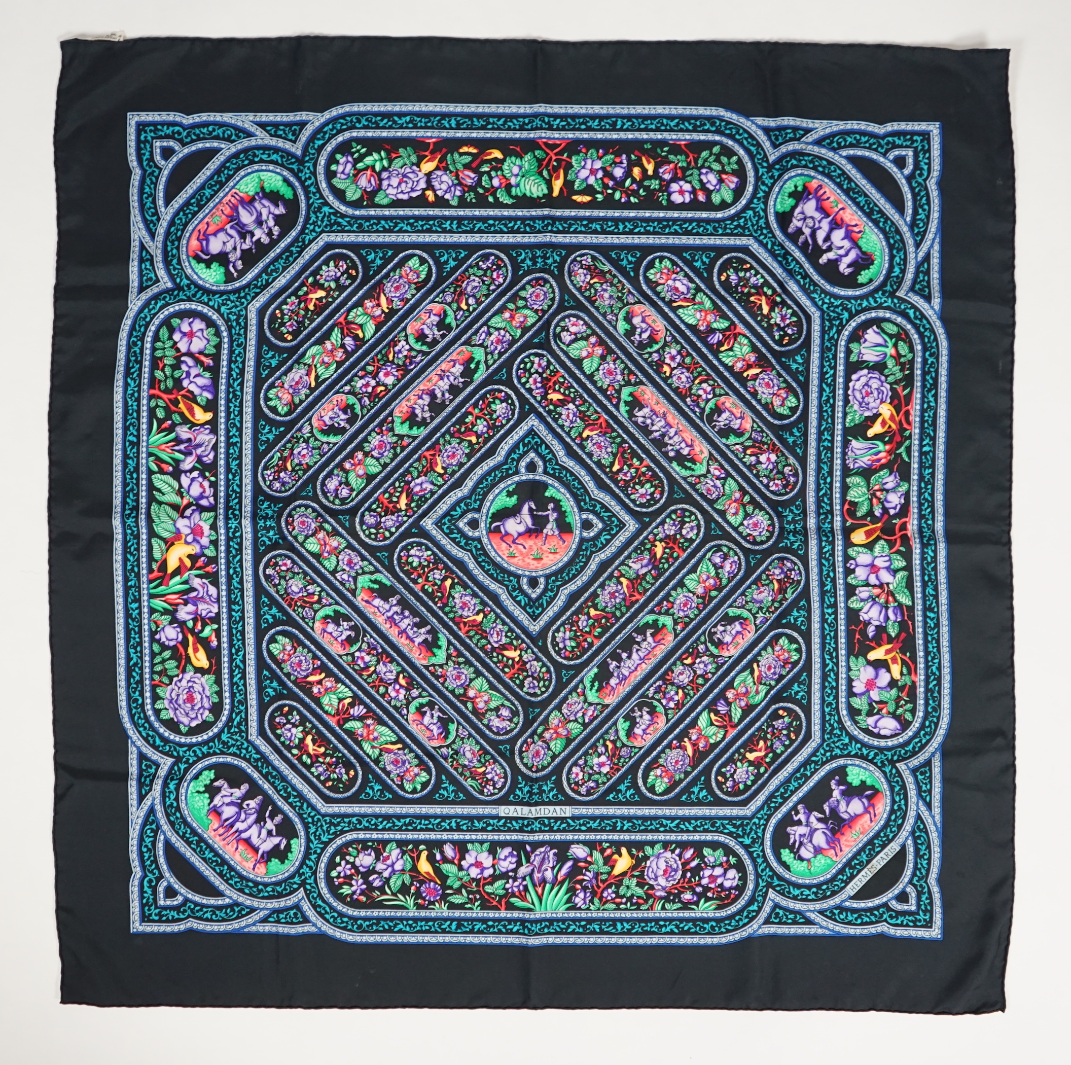 A Hermès silk scarf - Qalamdan by Catherine Baschet, c.1990, 90cm x 90cm